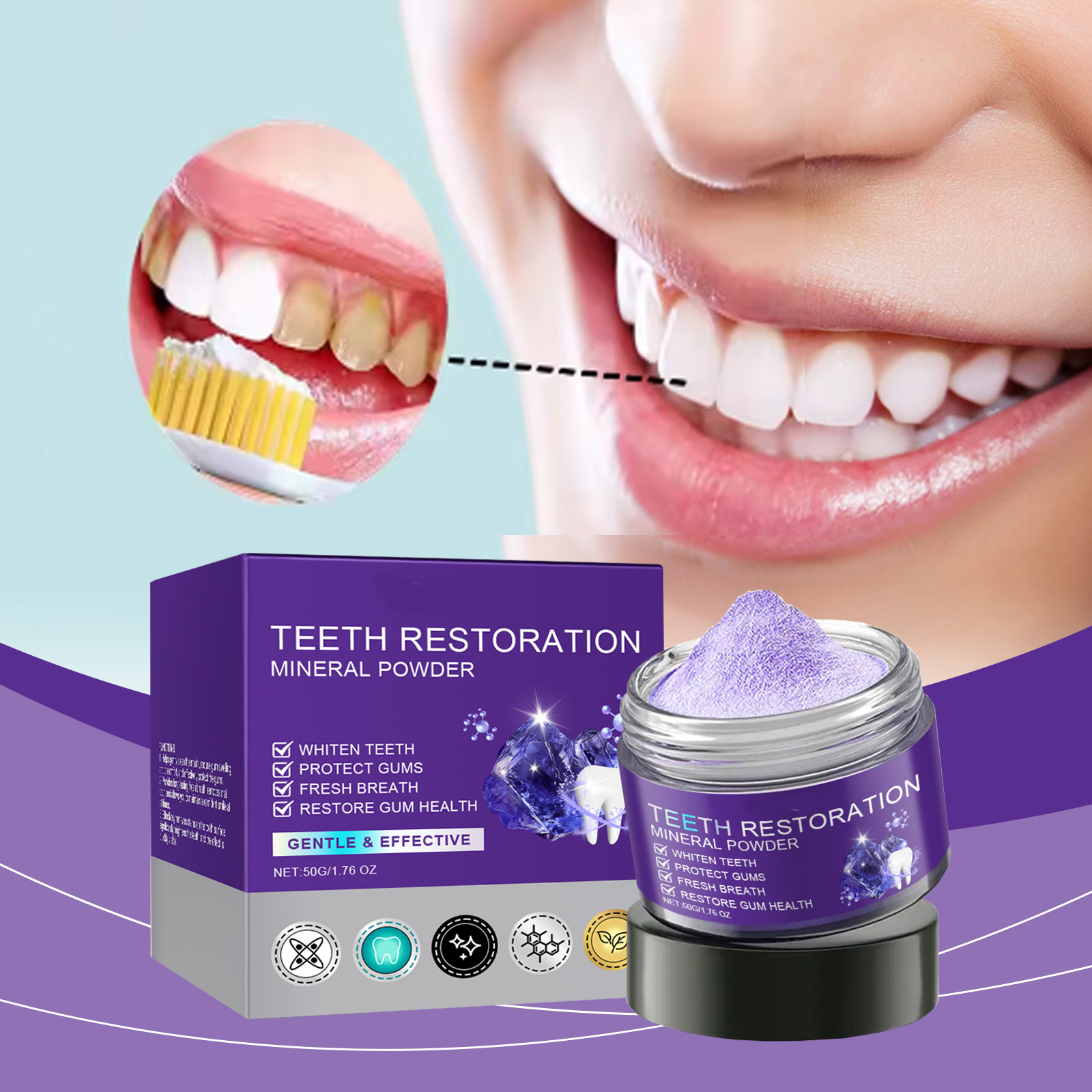Purple Toning Shampoo - Purple Teeth Restoration Mineral Powder Brightening